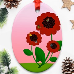 Flowers Butterflies Red Flowers Ornament (oval) by Sarkoni