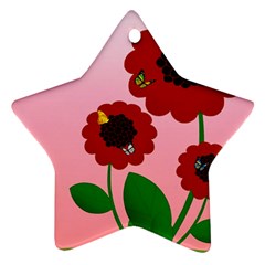 Flowers Butterflies Red Flowers Ornament (star)