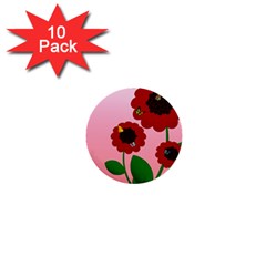 Flowers Butterflies Red Flowers 1  Mini Buttons (10 Pack)  by Sarkoni