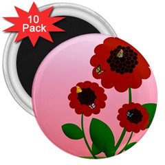 Flowers Butterflies Red Flowers 3  Magnets (10 Pack)  by Sarkoni