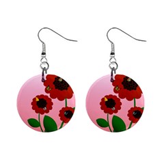 Flowers Butterflies Red Flowers Mini Button Earrings by Sarkoni