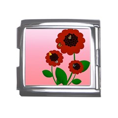 Flowers Butterflies Red Flowers Mega Link Italian Charm (18mm) by Sarkoni