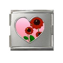 Flowers Butterflies Red Flowers Mega Link Heart Italian Charm (18mm) by Sarkoni