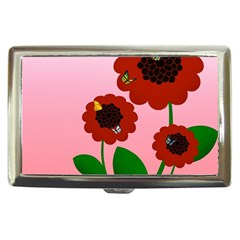 Flowers Butterflies Red Flowers Cigarette Money Case by Sarkoni