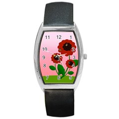 Flowers Butterflies Red Flowers Barrel Style Metal Watch by Sarkoni