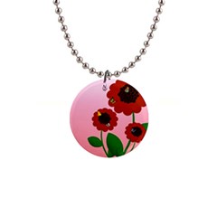 Flowers Butterflies Red Flowers 1  Button Necklace by Sarkoni