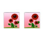 Flowers Butterflies Red Flowers Cufflinks (Square) Front(Pair)