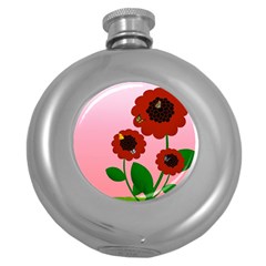 Flowers Butterflies Red Flowers Round Hip Flask (5 Oz) by Sarkoni