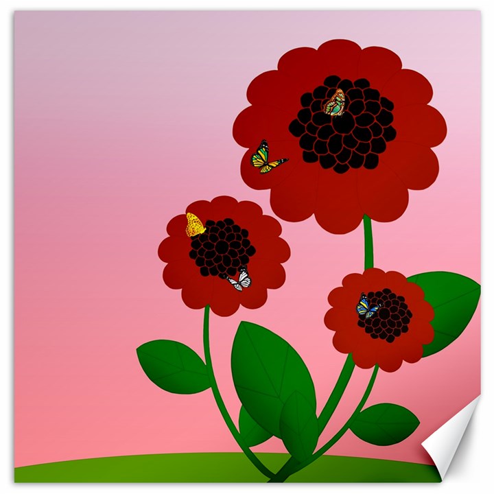 Flowers Butterflies Red Flowers Canvas 16  x 16 