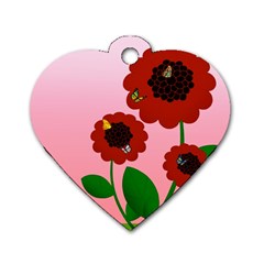 Flowers Butterflies Red Flowers Dog Tag Heart (one Side) by Sarkoni