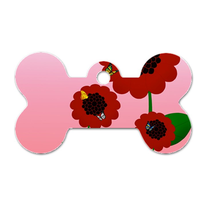 Flowers Butterflies Red Flowers Dog Tag Bone (Two Sides)