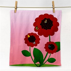 Flowers Butterflies Red Flowers Face Towel by Sarkoni