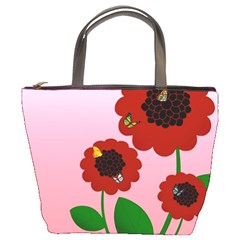 Flowers Butterflies Red Flowers Bucket Bag by Sarkoni