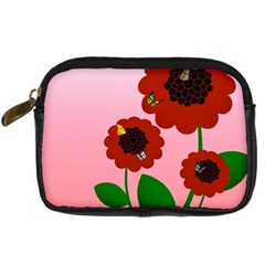 Flowers Butterflies Red Flowers Digital Camera Leather Case by Sarkoni