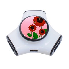 Flowers Butterflies Red Flowers 3-port Usb Hub by Sarkoni