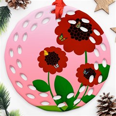 Flowers Butterflies Red Flowers Ornament (round Filigree)