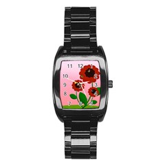 Flowers Butterflies Red Flowers Stainless Steel Barrel Watch by Sarkoni