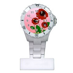 Flowers Butterflies Red Flowers Plastic Nurses Watch by Sarkoni