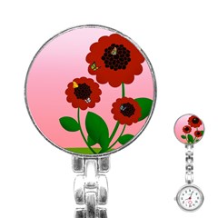 Flowers Butterflies Red Flowers Stainless Steel Nurses Watch by Sarkoni