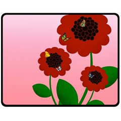 Flowers Butterflies Red Flowers Two Sides Fleece Blanket (medium) by Sarkoni