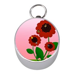 Flowers Butterflies Red Flowers Mini Silver Compasses by Sarkoni