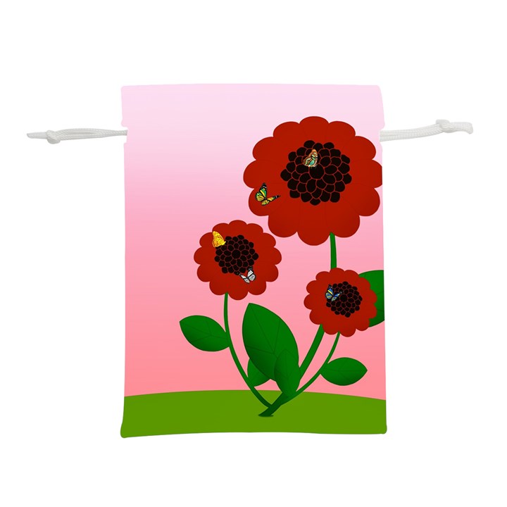 Flowers Butterflies Red Flowers Lightweight Drawstring Pouch (L)