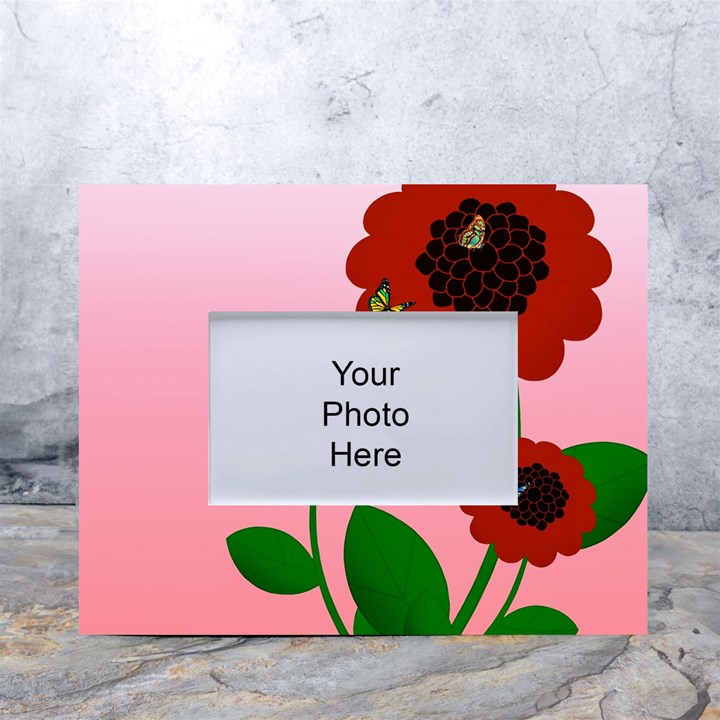 Flowers Butterflies Red Flowers White Tabletop Photo Frame 4 x6 