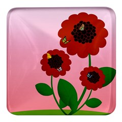 Flowers Butterflies Red Flowers Square Glass Fridge Magnet (4 Pack) by Sarkoni