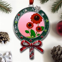 Flowers Butterflies Red Flowers Metal X mas Lollipop With Crystal Ornament by Sarkoni