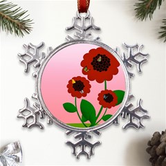 Flowers Butterflies Red Flowers Metal Large Snowflake Ornament by Sarkoni