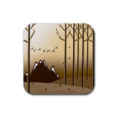 Landscape Trees Wallpaper Mountains Rubber Coaster (square) by Sarkoni