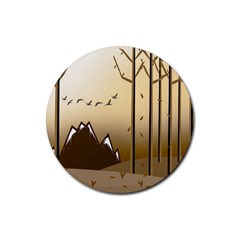 Landscape Trees Wallpaper Mountains Rubber Coaster (round) by Sarkoni