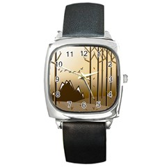 Landscape Trees Wallpaper Mountains Square Metal Watch by Sarkoni