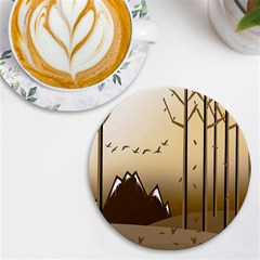 Landscape Trees Wallpaper Mountains Uv Print Round Tile Coaster by Sarkoni