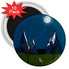 Vector Graphic Mountains Snow Wolf 3  Magnets (10 Pack)  by Sarkoni