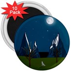 Vector Graphic Mountains Snow Wolf 3  Magnets (10 pack)  Front