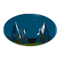 Vector Graphic Mountains Snow Wolf Oval Magnet by Sarkoni