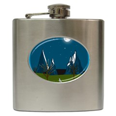 Vector Graphic Mountains Snow Wolf Hip Flask (6 Oz) by Sarkoni