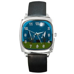 Vector Graphic Mountains Snow Wolf Square Metal Watch by Sarkoni