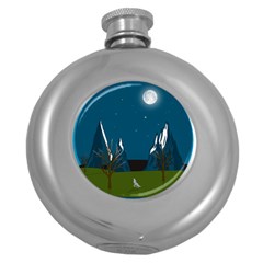 Vector Graphic Mountains Snow Wolf Round Hip Flask (5 Oz) by Sarkoni