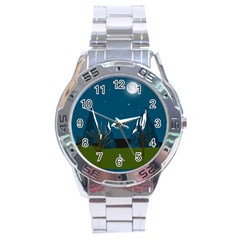 Vector Graphic Mountains Snow Wolf Stainless Steel Analogue Watch by Sarkoni