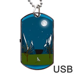 Vector Graphic Mountains Snow Wolf Dog Tag Usb Flash (one Side) by Sarkoni