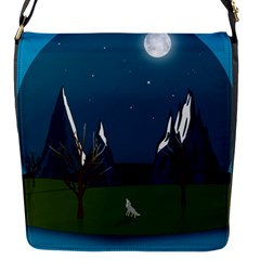 Vector Graphic Mountains Snow Wolf Flap Closure Messenger Bag (s) by Sarkoni