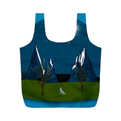 Vector Graphic Mountains Snow Wolf Full Print Recycle Bag (m) by Sarkoni