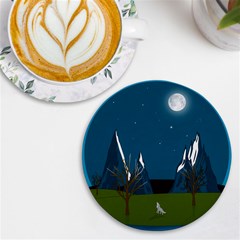 Vector Graphic Mountains Snow Wolf Uv Print Round Tile Coaster by Sarkoni