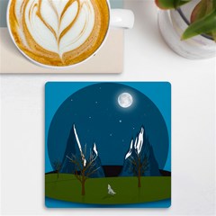 Vector Graphic Mountains Snow Wolf Uv Print Square Tile Coaster  by Sarkoni