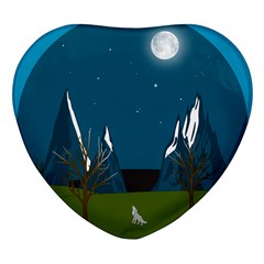 Vector Graphic Mountains Snow Wolf Heart Glass Fridge Magnet (4 Pack) by Sarkoni