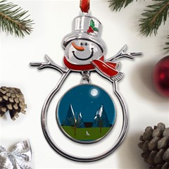 Vector Graphic Mountains Snow Wolf Metal Snowman Ornament by Sarkoni