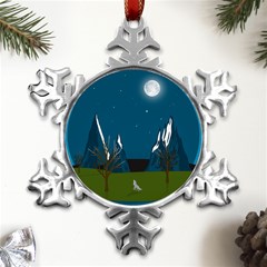 Vector Graphic Mountains Snow Wolf Metal Small Snowflake Ornament by Sarkoni