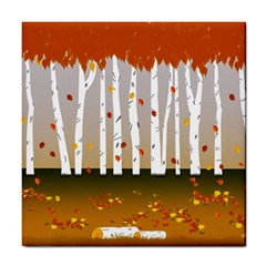 Birch Trees Fall Autumn Leaves Tile Coaster by Sarkoni